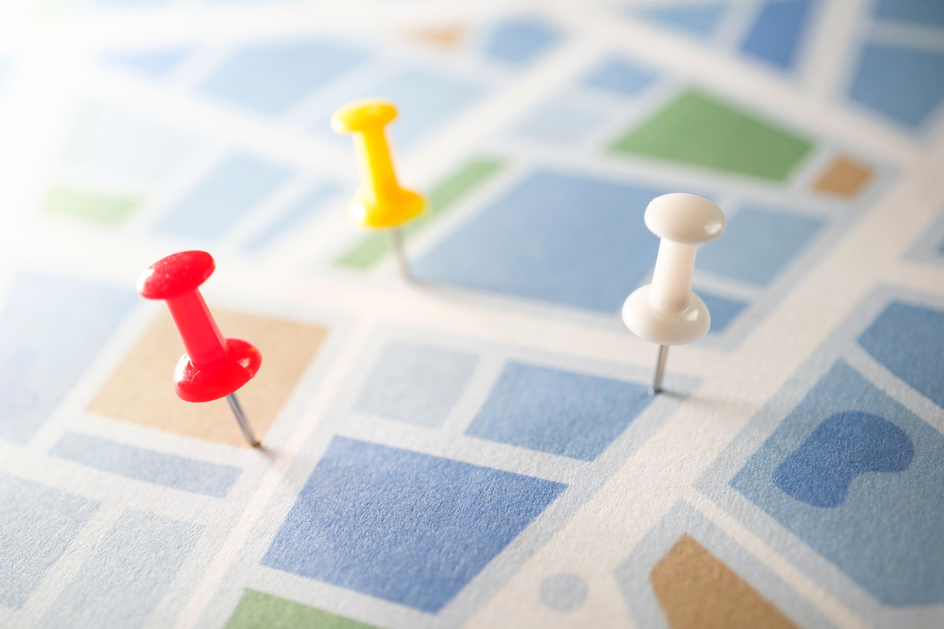 Thumbtacks on Road Map, Travel and Navigation Concept